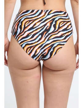 Bikini calzón alto argolla estampado naranja espalda