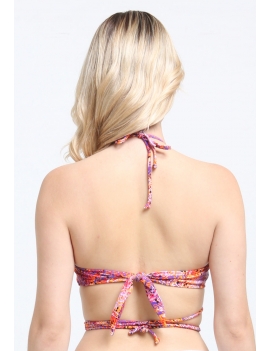 Bikini bandeau strapless estampado naranja espalda