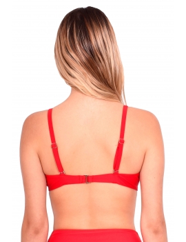 Modelo de espalda con bikini estilo sostén strapless color rojo