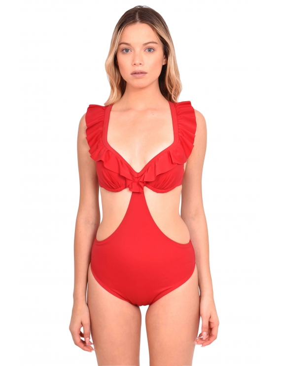 Trikini de trajes baño con vuelos Rojo Samia.cl Tamaño L Color ROJO