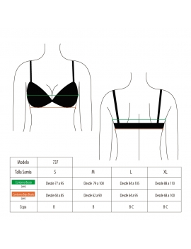 Guia de tallas de bikini estilo sostén con flecos marca samia